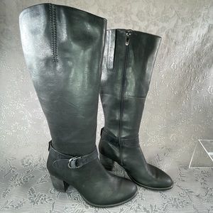 ECCO Leather Buckle Zip Knee High Heeled Boots